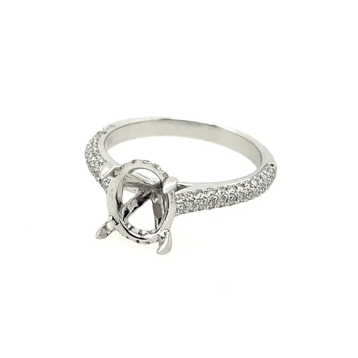18Kt White Gold Pave Diamond Oval Semi-mount