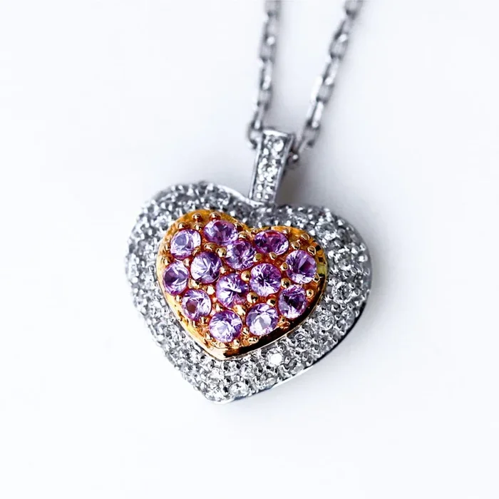 18kt White Gold Pink Sapphire and Diamond Heart Pendant