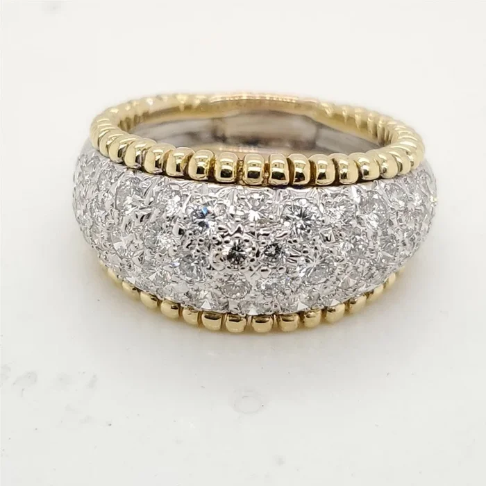 18kt Yellow Gold and Platinum Pave Set Diamond Ring