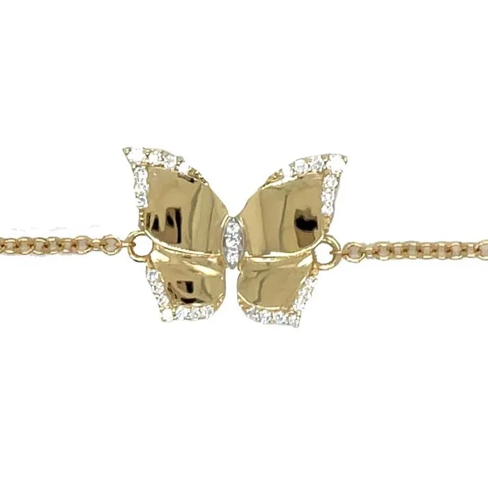 18KYG 6.5″ 0.12CT HIGH POLISH BUTTERFLY CHAIN BRACELET