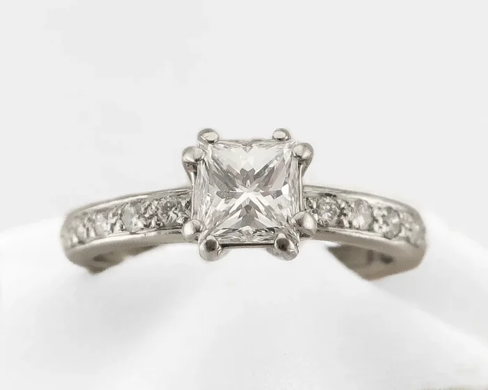 1980s Platinum Princess-Cut Diamond Ring