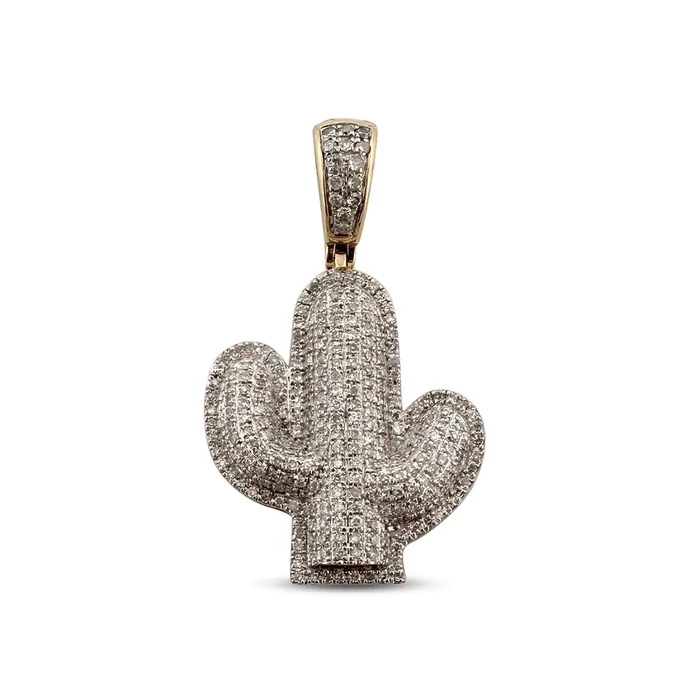 1ctw Single Cut Natural Diamond Cactus Pendant in 10k Two-tone Gold
