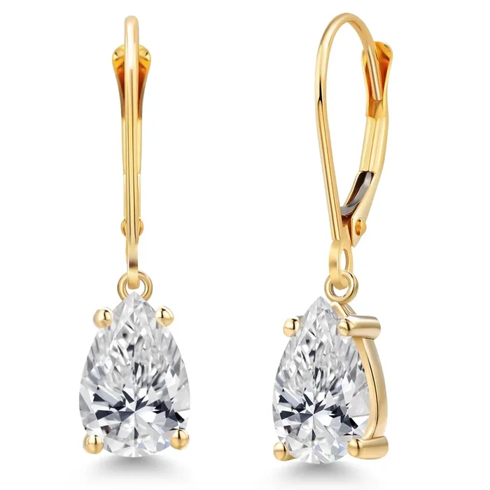 2.00 Cttw IGI Certified Lab Grown Diamond Dangle Drop Earrings For Women in 14K Yellow Gold | Pear Shape 1 Ct Each | VS1 Clarity | E-F Color