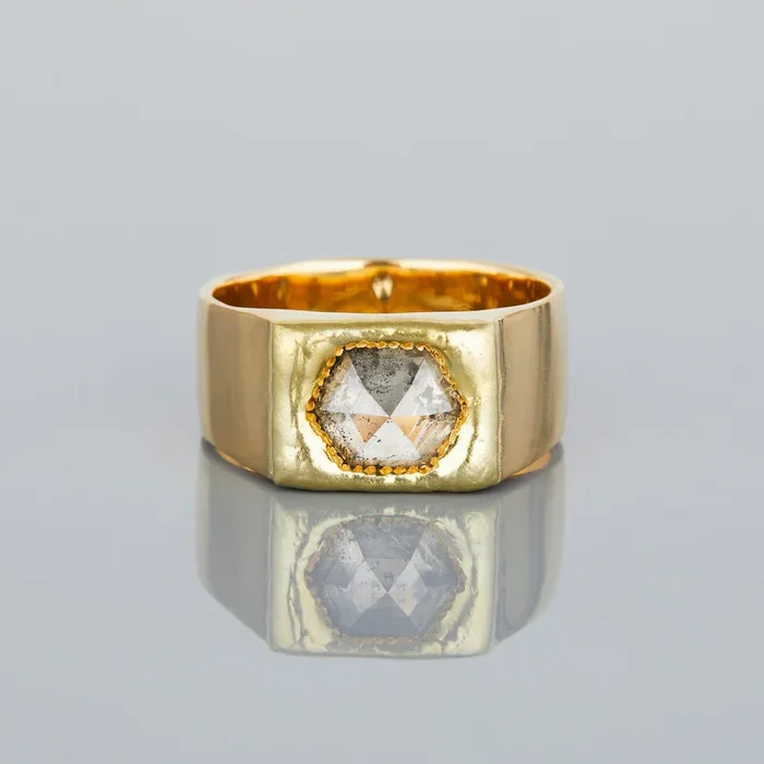 2.02 Carat One-of-a-Kind Rose Cut Salt and Pepper Diamond Signet Ring | DR175-OOAK