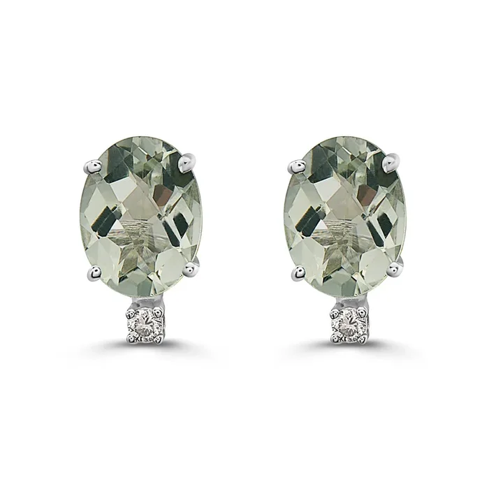 2 1/8 cts Green Green Amethyst (Prasiolite) Quartz and Diamond Earrings in 14K White Gold by Birthstone