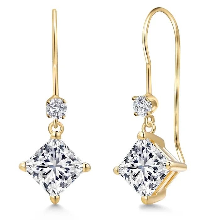 2.13 Cttw IGI Certified Lab Grown Diamond in 14K Yellow Gold Earrings for Women | Princess Center Diamond 1.00 Ct | E-F Color | VS1-VS2 Clarity