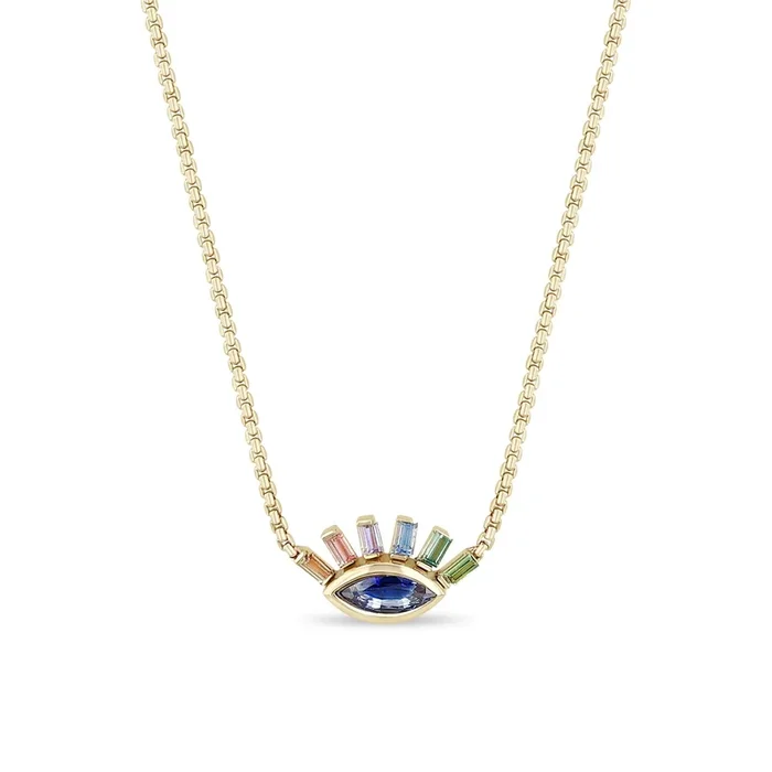 2.27 ctw Mixed Baguette Sapphire Eye Small Box Chain Necklace