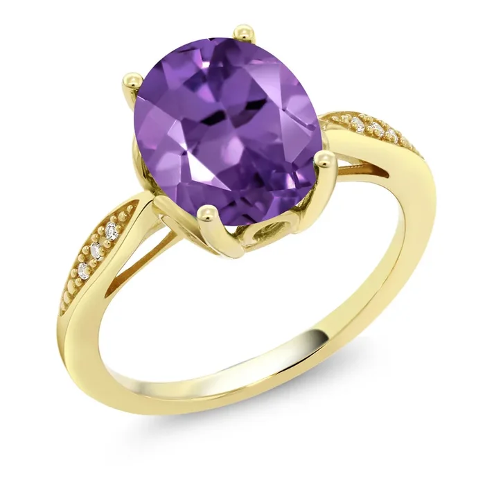 2-3 Cttw 14K Yellow Gold 10X8MM Oval Gemstone Birthstone and White Diamond Engagement Ring For Women | Wedding Anniversary Promise Gold Ring | Size 5,6,7,8,9