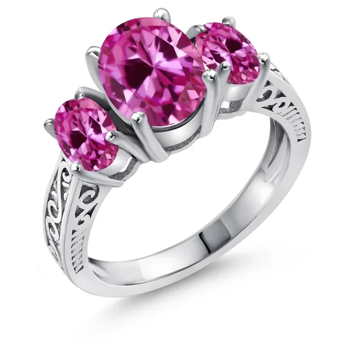 2-3 Cttw Gemstone Birthstone 3-Stone Engagement Ring | 925 Sterling Silver | Three Stone Wedding Anniversary Promise Ring For Women | Oval 9X7MM and 6X4MM | Available in Size 5-9