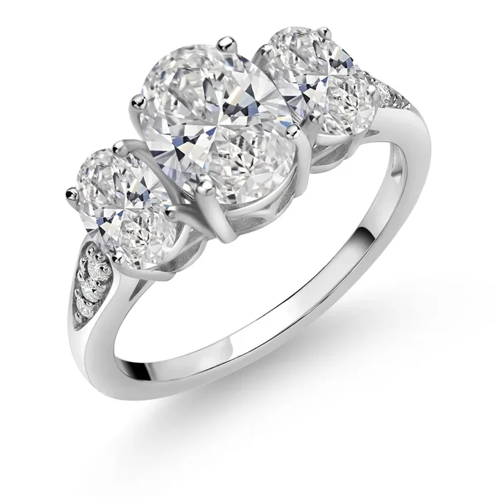 2.36 Cttw 10K White Gold Oval White Lab Grown Diamond 3-Stone Engagement Ring For Women | Center 1.5 Ct IGI Certified Diamond | E-F Color | VS1-VS2 Clarity