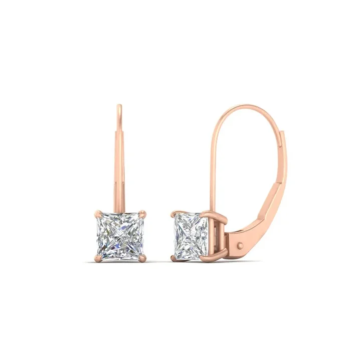 2 Carat Lever Back Stud Square Earrings