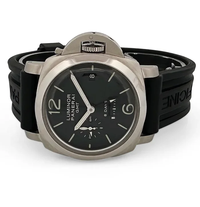 2012 Panerai Luminor 1950 8 Days GMT Stainless Steel Rubber & Leather Straps Watch with Box & Papers