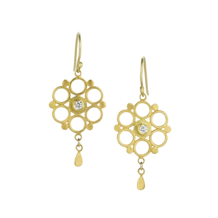 22k Small Mandala Drop Earrings