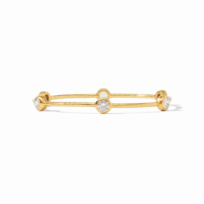 24K Yellow Gold Overlay ‘Milano’ Bangle Bracelet With Cubic Zirconia
