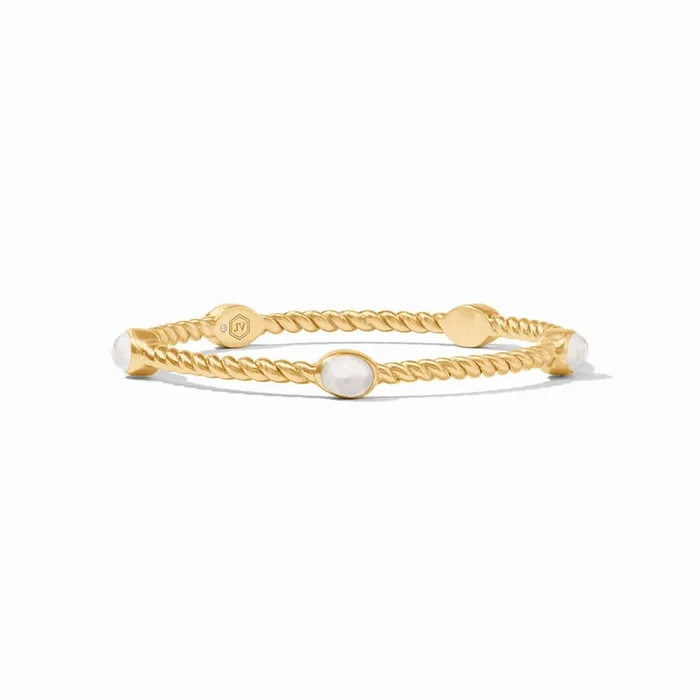 24K Yellow Gold Overlay ‘Naussau’ Stone Bangle With Iridescent Clear Crystals
