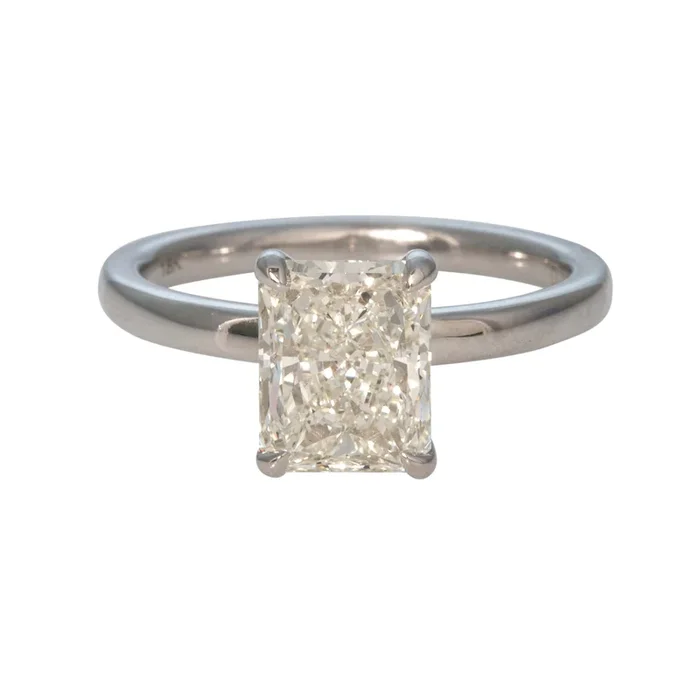 2ct J SI1 Radiant Diamond Solitaire 18K White Gold Engagement Ring
