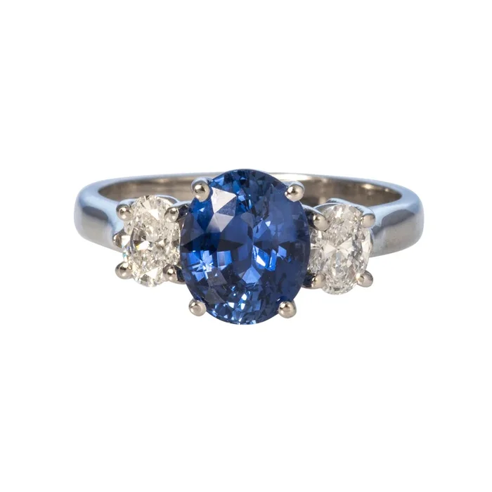 2ct Oval Sapphire & Diamond Three-Stone Platinum Ring