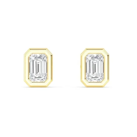 2ctw Emerald Cut Lab-Grown Diamond Bezel Set Stud Earrings in 14k Gold