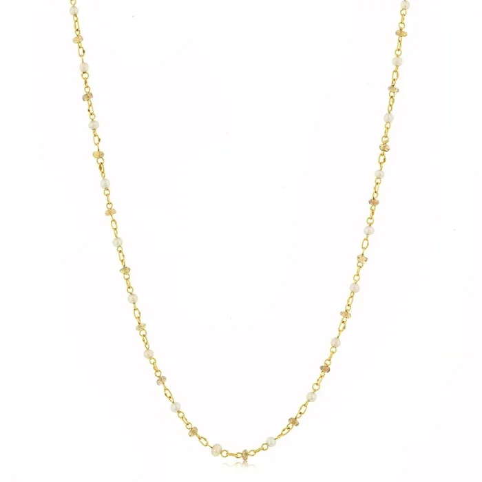 2mm Pearl & Sapphire Station Bead Necklace