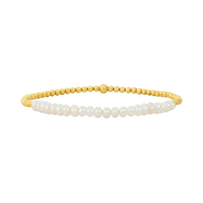 2mm Yellow Gold Filled Bracelet with White Pearls Across
