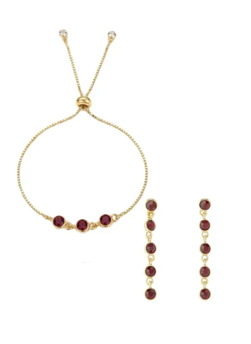 2pc Set Perry Street Ruby Crystal Earrings & Bracelet