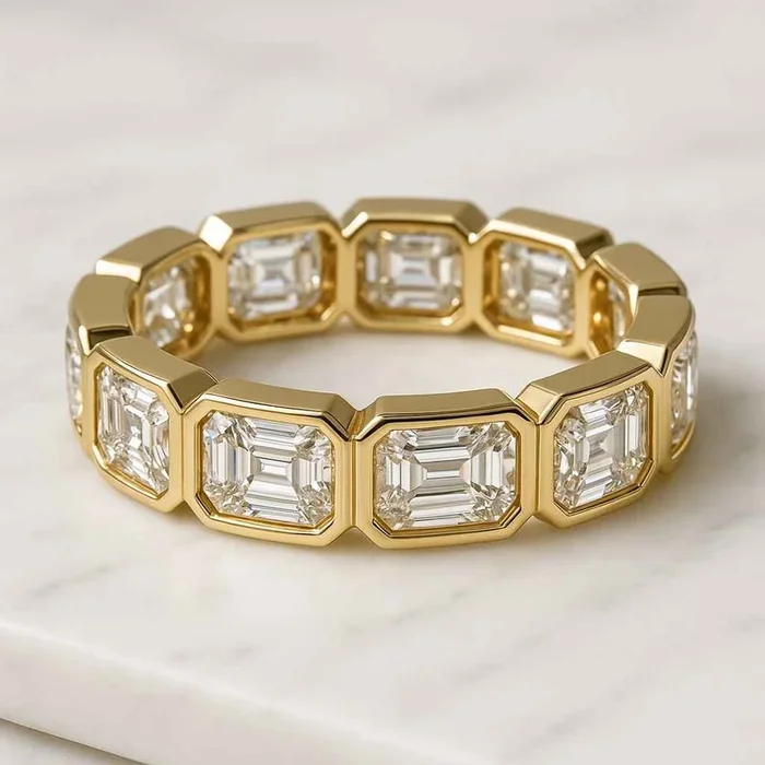 3.00 CT Bezel Set Emerald Moissanite Diamond Eternity Wedding Band
