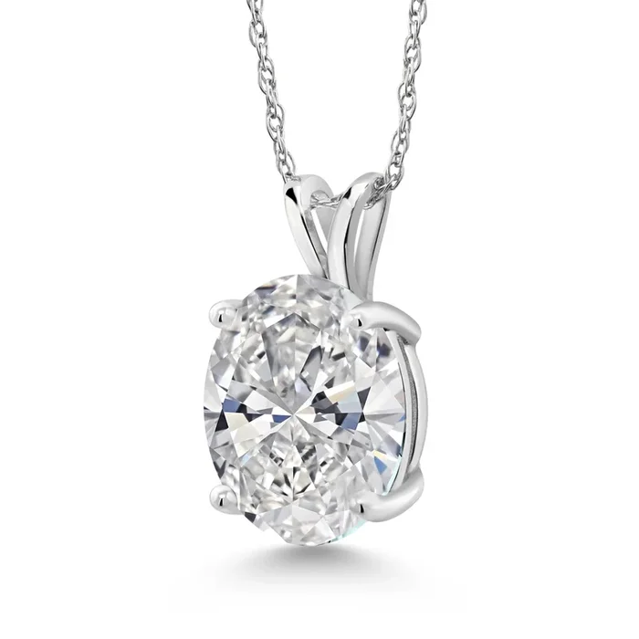 3.00 Cttw 14K White Gold IGI Certified Lab Grown Diamond Pendant Necklace | Oval | E-F Color VS1-VS2 Clarity | With 18 Inch Chain | Gold Necklace For Women