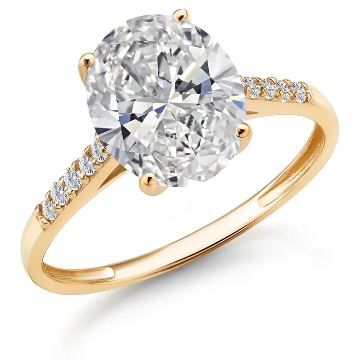 3.10 Cttw 10K Yellow Gold IGI Certified Lab Grown Diamond Engagement Ring For Women | Center Oval Diamond 3 Ct | F-G Color | VS Clarity