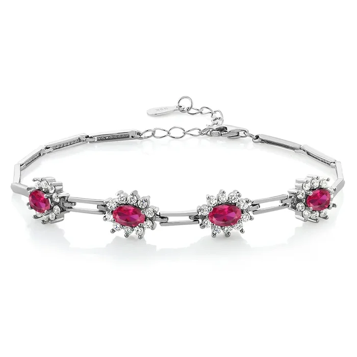 3-5 Cttw Gemstone Birthstone 4-Stone Tennis Bracelet For Women | 925 Sterling Silver | Oval 6X4MM | 7 Inch with 1 Inch Extender | Fine Jewelry Gifts for Her Mom Women Wife