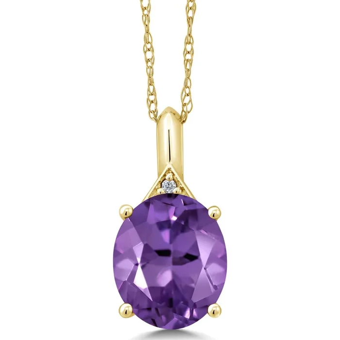 3-6 Cttw 10K Yellow Gold Gemstone Birthstone and White Diamond Pendant Necklace For Women | Oval 12X10MM | Gold Necklace for Women | with 18 Inch Chain