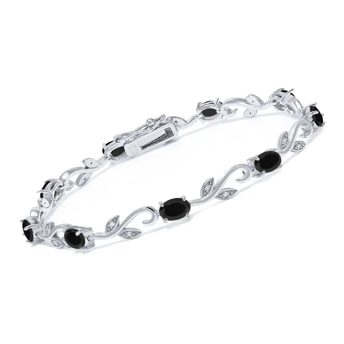 3.73 Cttw Black Onyx and Diamond Greek Vine Tennis Bracelet For Women | 925 Sterling Silver | Gemstone Birthstone | 7 Inch Fine Jewelry Gifts for Her Mom Women Wife