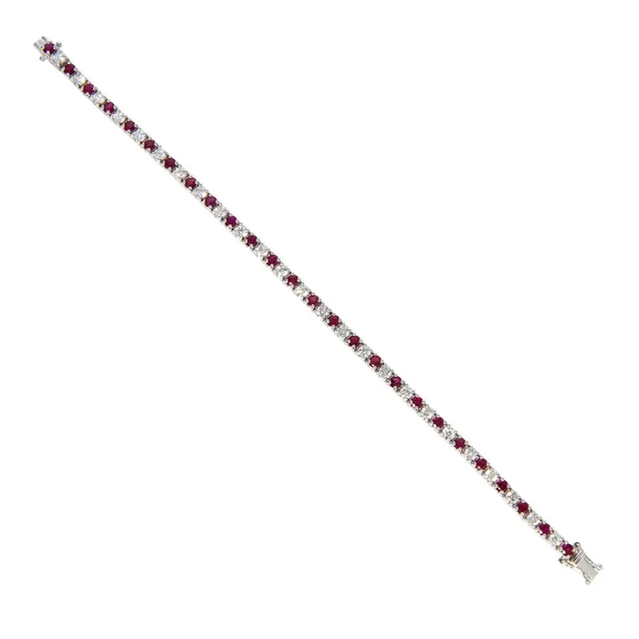 3.9ct Ruby & 2.5ct Diamond 14K White Gold Tennis Bracelet