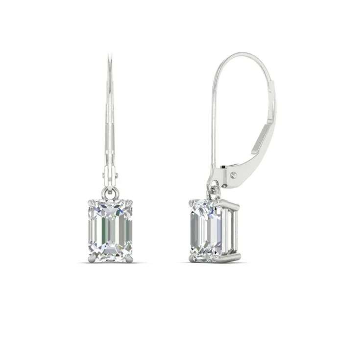 3 Carat Emerald Cut Drop Earrings