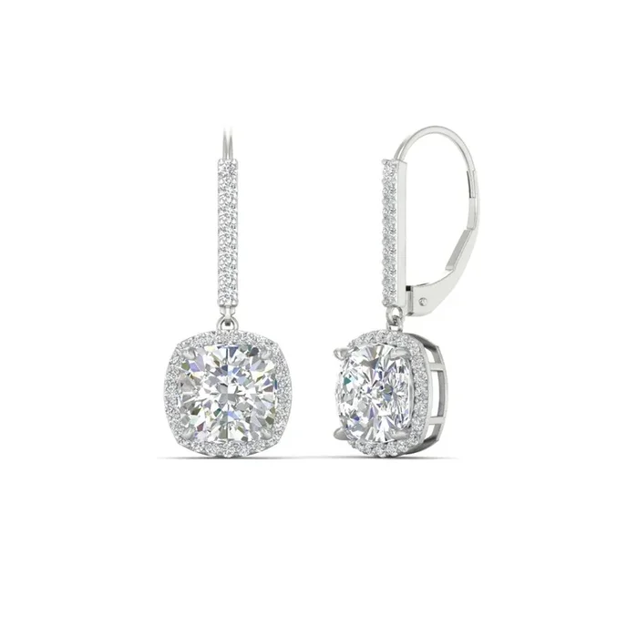 3 Ctw Halo Cushion Diamond Earring Lever Back