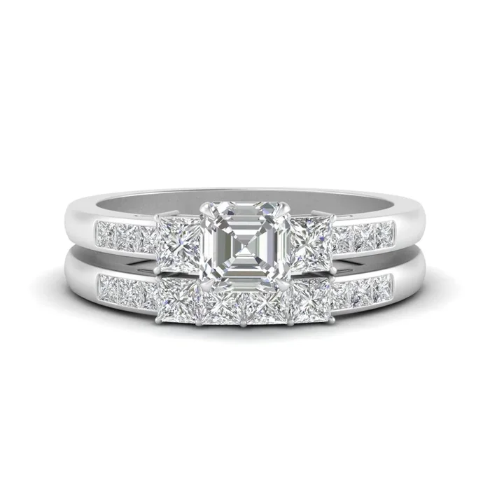 3 Stone Channel Accent Wedding Set