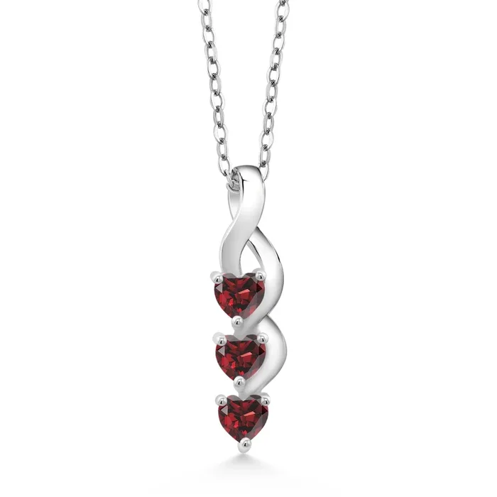 3-Stone Pendant Necklace For Women | 4MM Heart Shape Gemstone Birthstone | 925 Sterling Silver | Fine Jewelry Gifts for Her Mom Women Wife | With 18 Inch Silver Chain