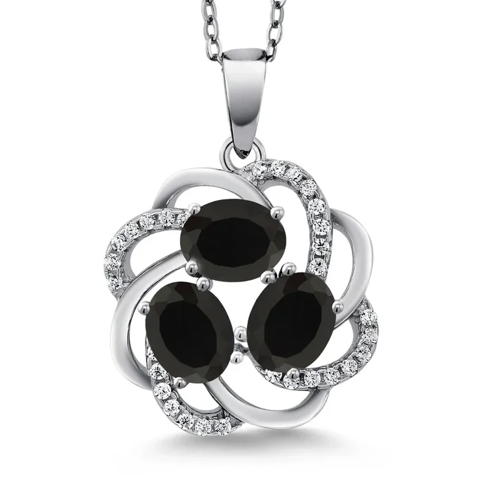 3-Stone Spiral Pendant Necklace for Women | 925 Sterling Silver | Gemstone Birthstones | Oval 6X4MM | Includes 18 Inch Chain | Fine Jewelry for Her Mom Wife
