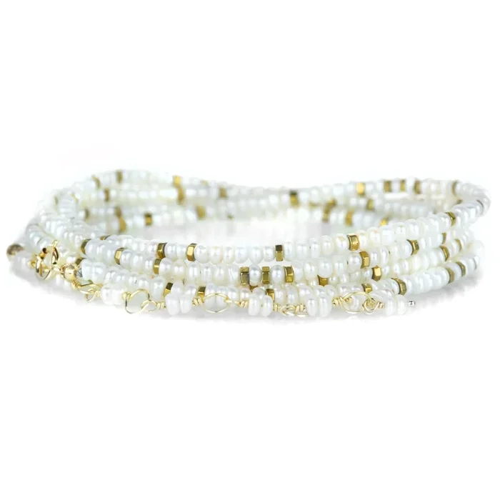 34″ – White Pearl Confetti Wrap Bracelet
