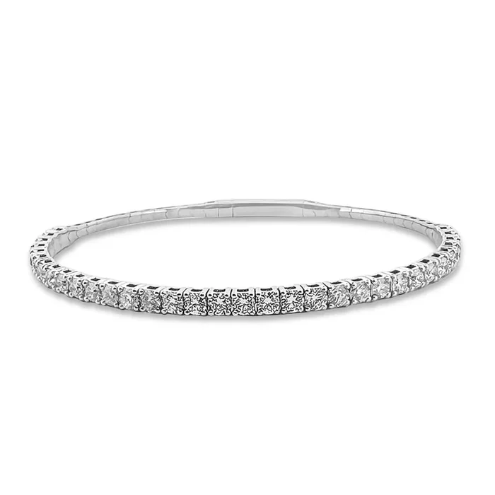 3ctw Round Brilliant Natural Diamond Flex Bangle Bracelet in 14k White Gold