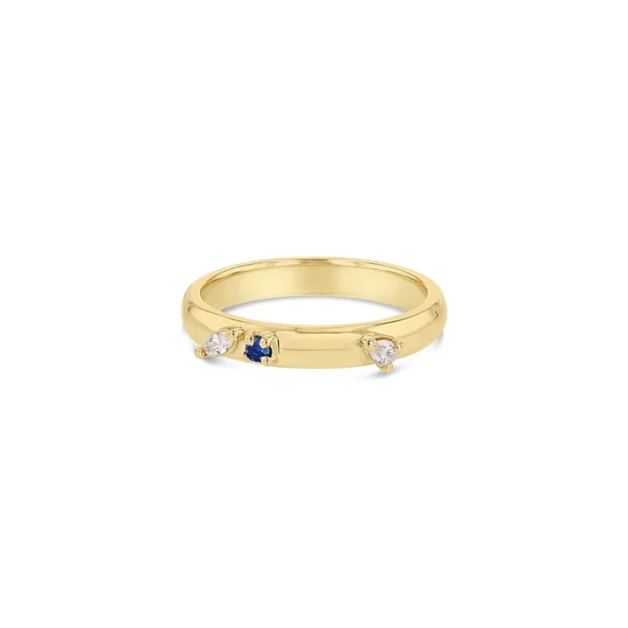 3mm Half-Round Band with Round Sapphire, Marquise and Pear Diamonds