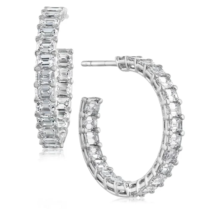 4.92 Carat Emerald Cut Diamond Hoop Earrings