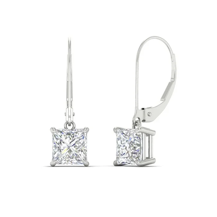 4 Ct Princess cut Leverback Dangle Earrings