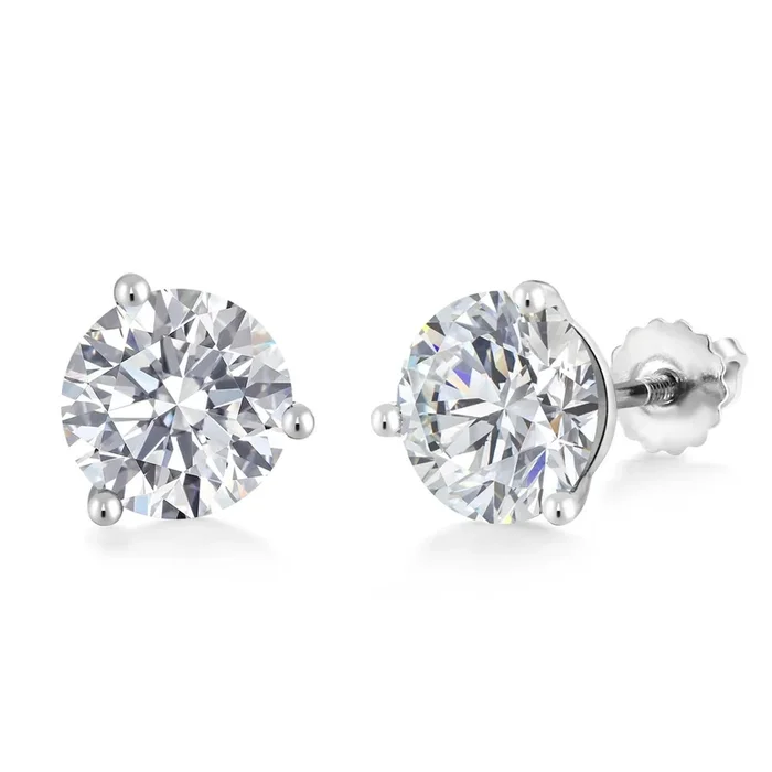 4 Ct Round Cut 14K White Gold IGI Certified Lab Grown Diamond 3 Prong Martini Screw Back Stud Earrings | E-F Color | VS1-VS2 Clarity | Gold Earrings For Women Men