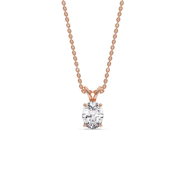 4 Prong Basket Oval Diamond Solitaire Pendant