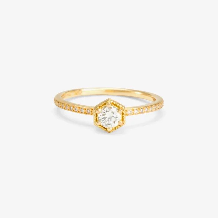4mm White Diamond Hexagon Pave Ring | R9904W