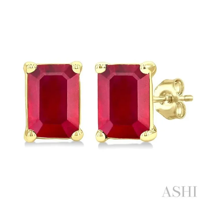 4X3 MM Octagon Shape Ruby Precious Stud Earrings in 14K Yellow Gold