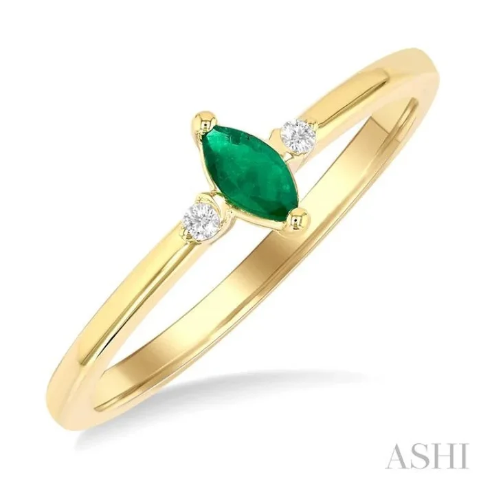 5×2.5 MM Marquise Shape Emerald and 1/50 Ctw Petite Round Cut Diamond Fashion Ring in 10K Yellow Gold