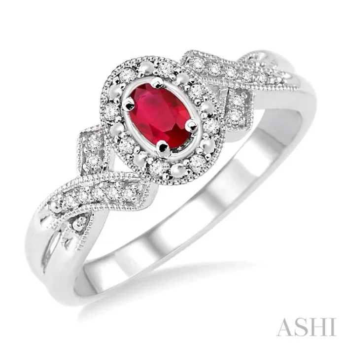 5×3 MM Oval Cut Ruby and 1/50 Ctw Single Cut Diamond Ring in Sterling Silver