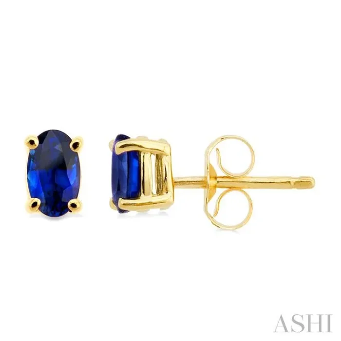 5×3 MM Oval Cut Sapphire Stud Earrings in 14K Yellow Gold