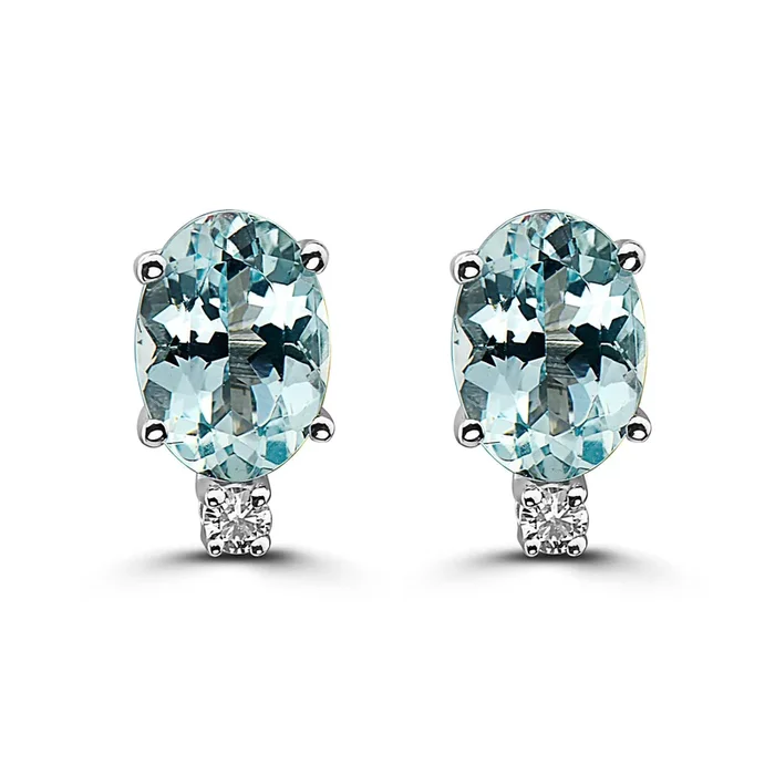 5/8 cts Blue Aquamarine and Diamond Earrings in 14K White Gold by Birthstone